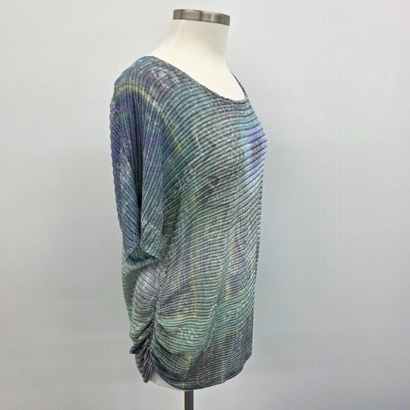Maurices Womens Metallic Ribbed Top w/Ruched Side Hem Multicolor‎ 1X Boho Fairy - Picture 2 of 14